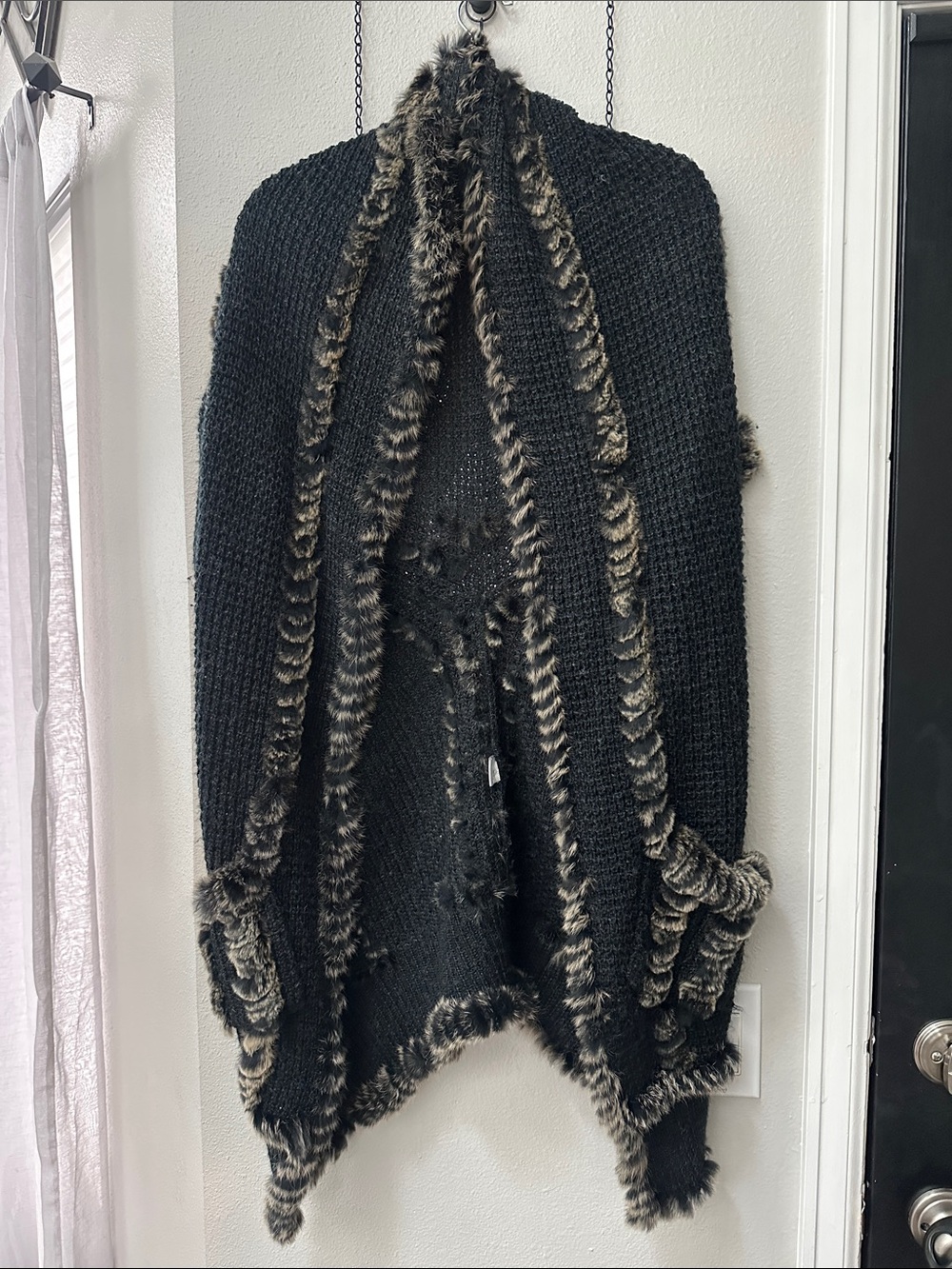 Dolce Cabo Genuine Rabbit Fur Trim Knit Cardigan Y2K Whimsigoth